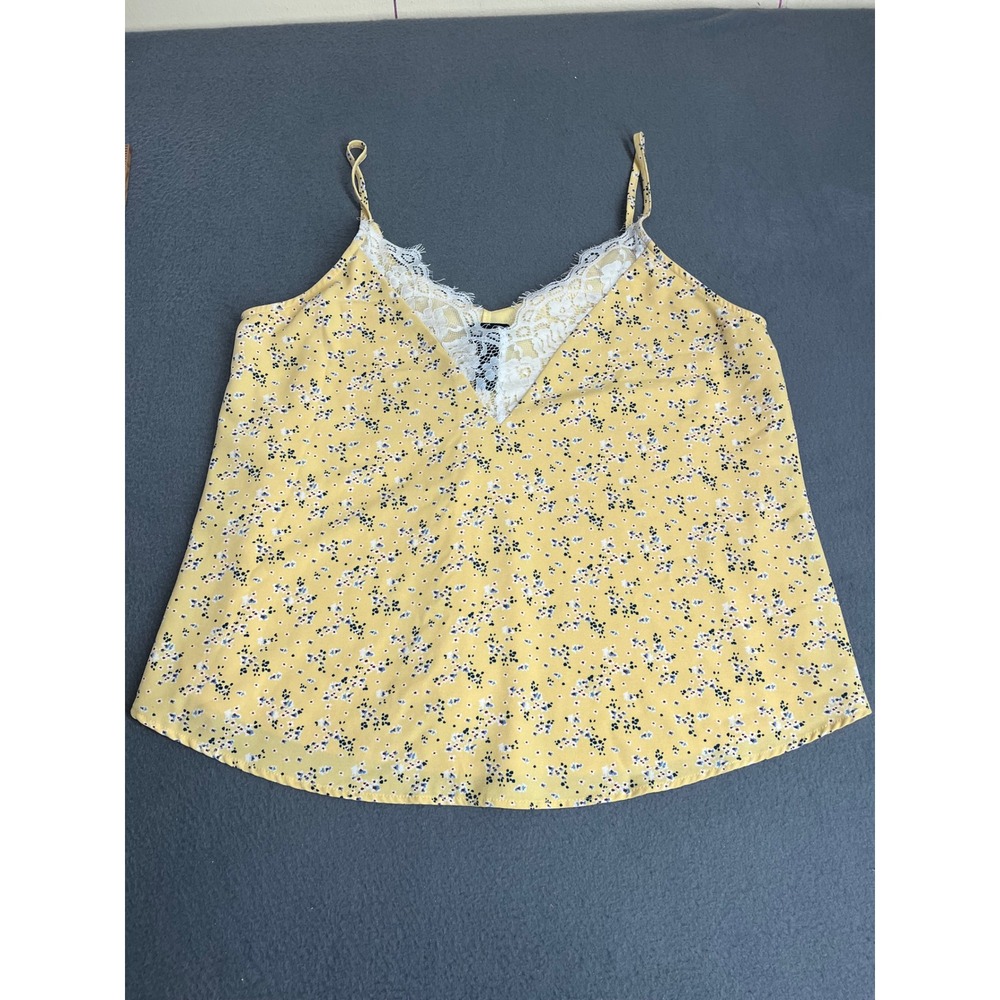 Daytrip Cami Women XL Yellow Floral Lace Trim V-Neck Adjustable Strap Tank Top
